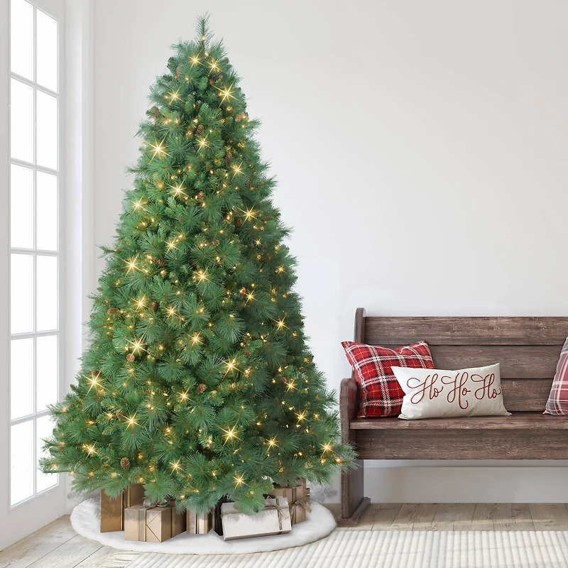 7.5ft. Pre-Lit Traditions Pine Artificial Christmas Tree, Clear Incandescent Lights