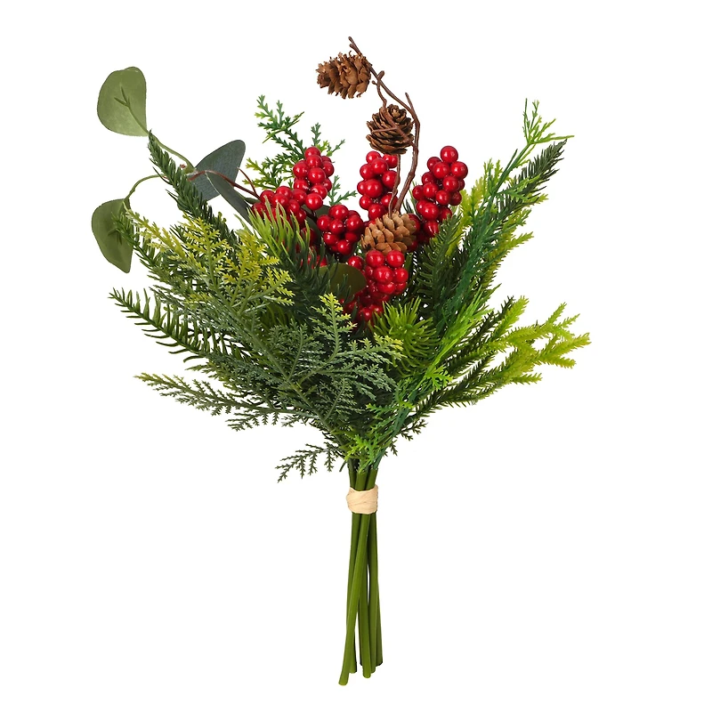 13" Pine, Red Berry & Eucalyptus Bouquet by Ashland®