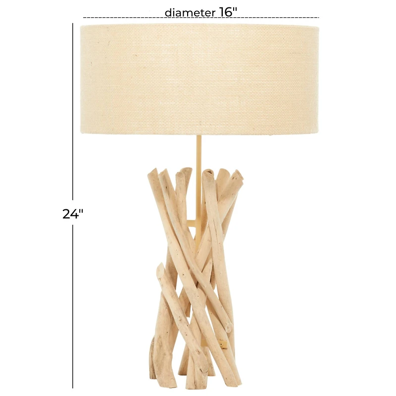 24" Natural Beige Wood Rustic Table Lamp