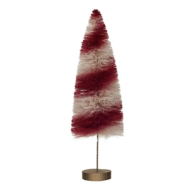 Hello Honey® 13" Red & Cream Striped Sisal Bottle Brush Swirled Tree with Wood Base