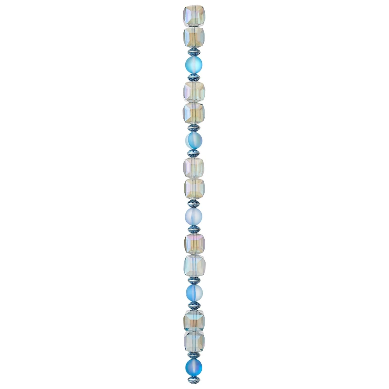 Aqua Mixed Glass Round & Cube Beads by Bead Landing™