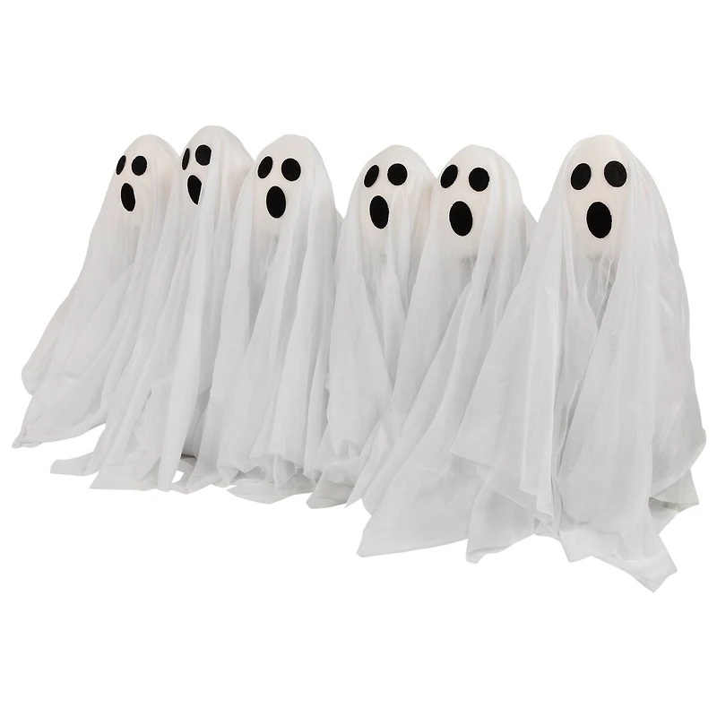 30" LED Lighted White Ghost Outdoor Halloween Lawn Stakes Set, 6ct.