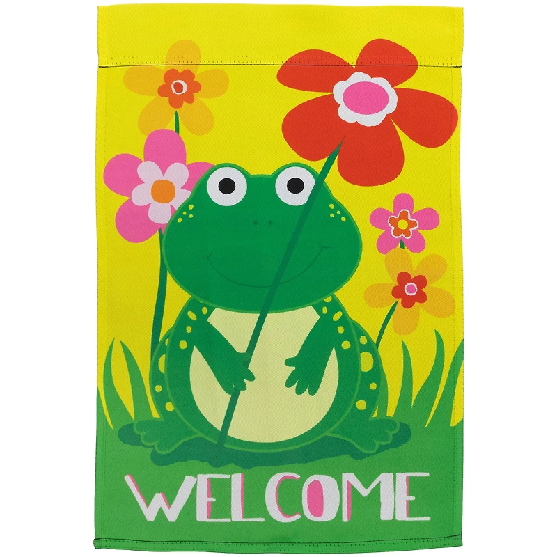 18" Happy Frog Floral Garden Flag