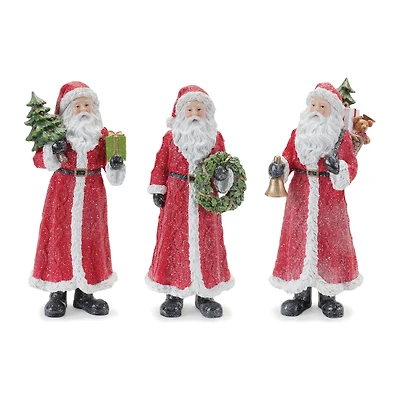Glitter Santa Figurine with Pine Accent Set