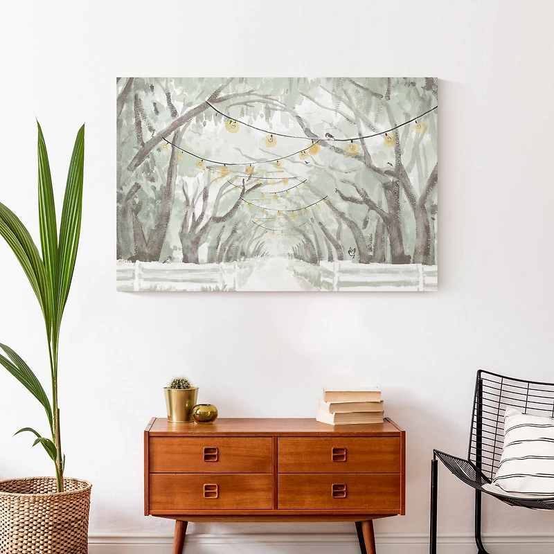 String Lights Tree Path Canvas Wall Art