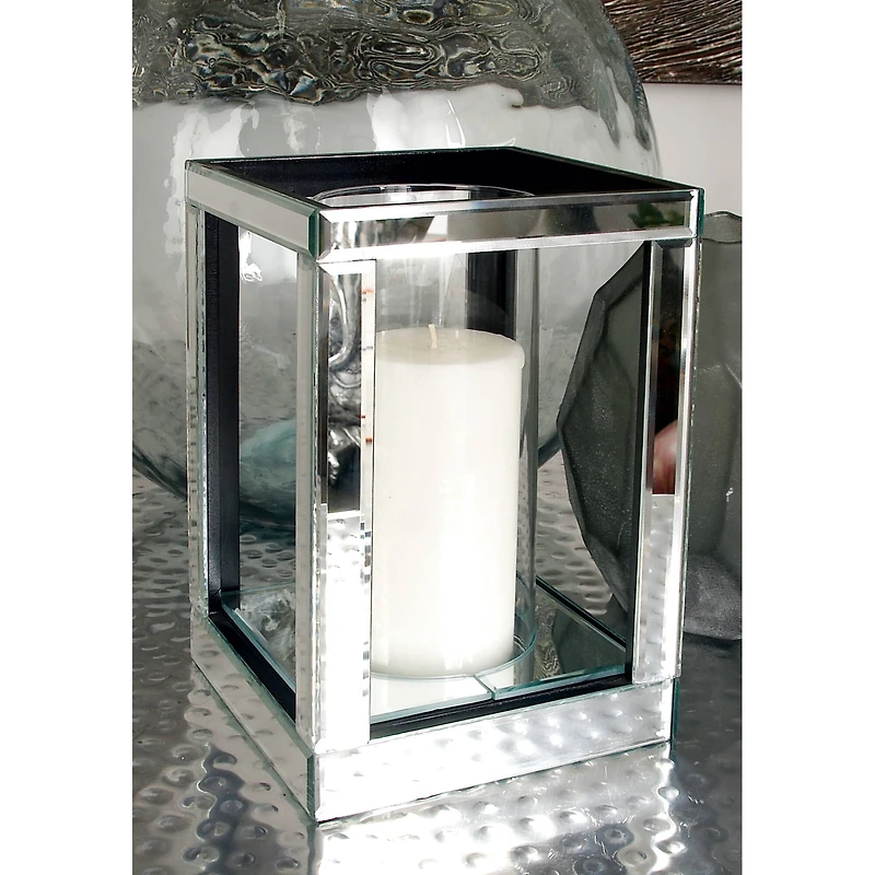 10" Silver Glass Glam Candle Holder