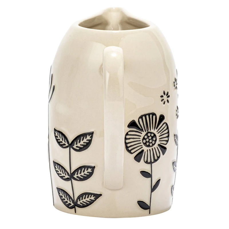 Hello Honey® 62oz. Cream & Black Hand-Painted Embossed Flowers Stoneware Pitcher