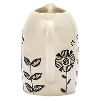 Hello Honey® 62oz. Cream & Black Hand-Painted Embossed Flowers Stoneware Pitcher