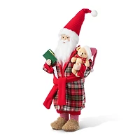 Glitzhome® 18"H Faux Fur Christmas Bathrobe Santa Figurine with Porcelain Face