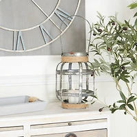 Grey Iron Industrial Candle Holder Lantern, 13" x 10" x 10"