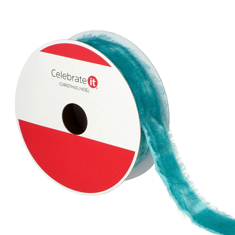 1.2" x 15ft. Turquoise Velvet Frayed Edge Ribbon by Celebrate It®