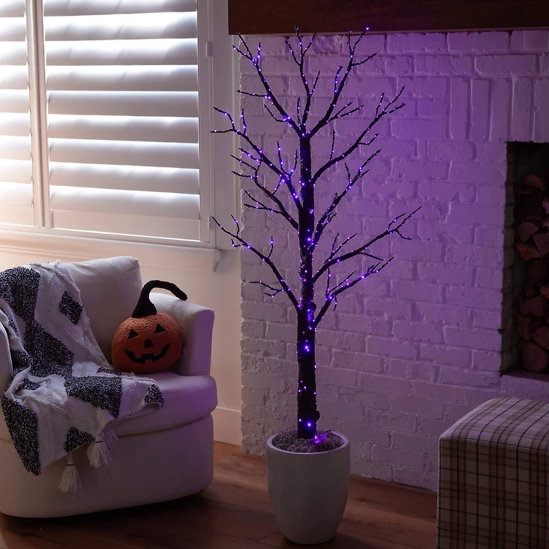 5ft. Pre-Lit Artificial Halloween Twig Tree with 360 Orange & Purple LED Lights