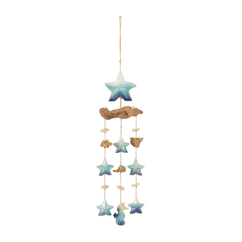 3ft. Blue Ceramic Starfish Handmade Ombre Windchime with Driftwood & Bead Accents