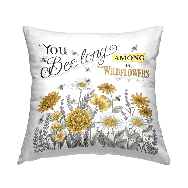Stupell Industries Among the Wildflowers Honey Bee Blossoms Throw Pillow, 18" x 18"