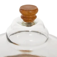 Brown Wood and Glass Natural Cake Stand with Cloche, 10" x 13" x 13"