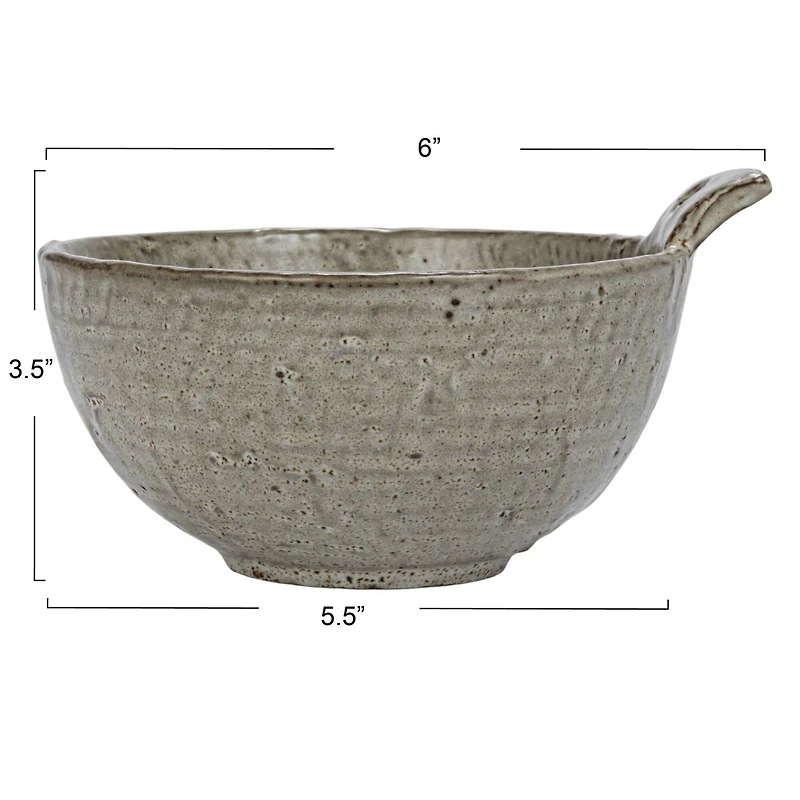 Hello Honey® 5.5" Cream Stoneware Bowl with Handle