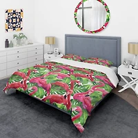 Designart 'Retro Tropical Pink Flamingo' Mid-Century Duvet Cover Set