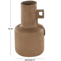 15.5" Brown Paper Mache Abstract Distressed Textured Vase with Geometric Handle