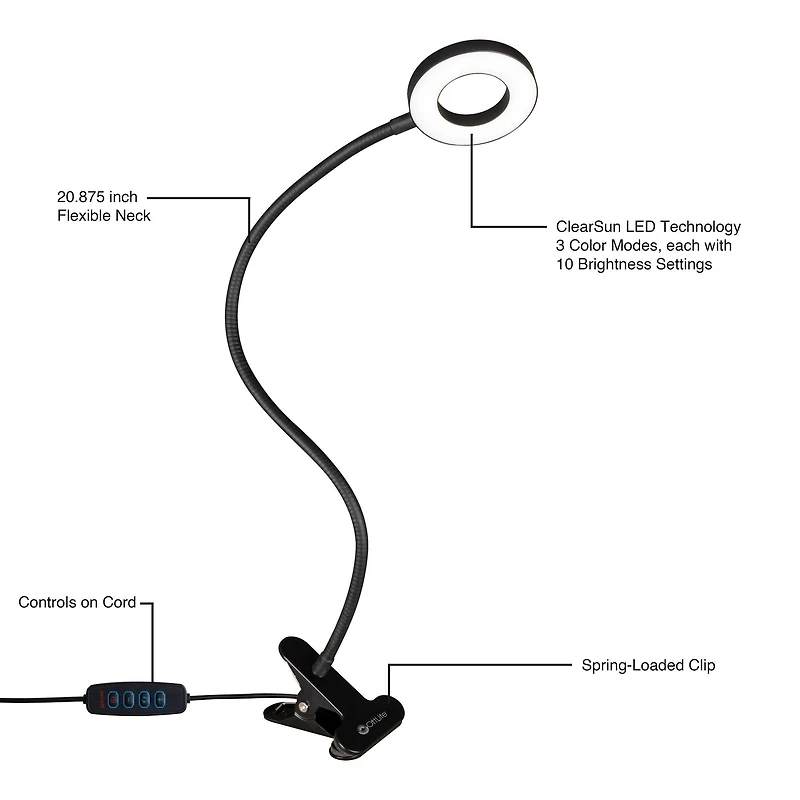 OttLite Dimmable Ring Light with Clip