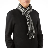 Glitzhome® 70" Men's Black & White Striped Scarf with Tassels