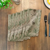 Pine Cones & Greenery on Brown Cotton Twill Napkin
