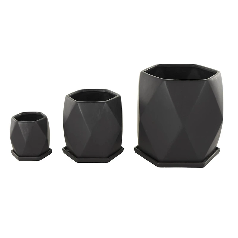 Black Faceted Ceramic Planter Set