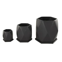 Black Faceted Ceramic Planter Set