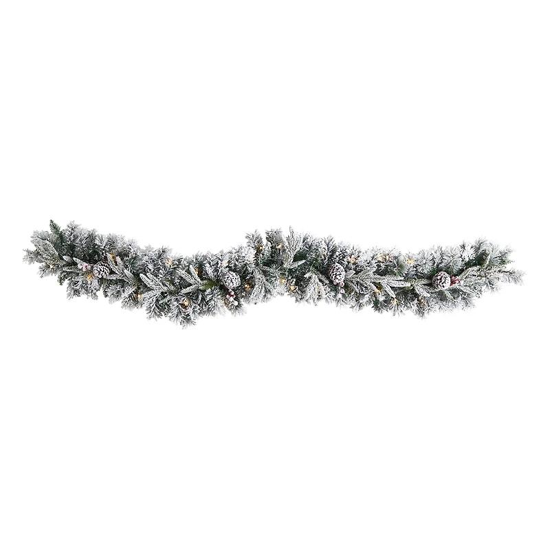 6ft. Pre-Lit LED Flocked Christmas Garland with Pinecones