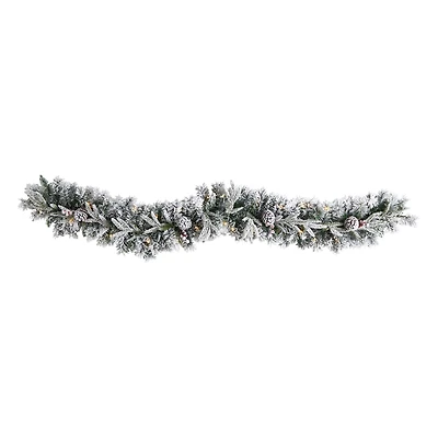 6ft. Pre-Lit LED Flocked Christmas Garland with Pinecones