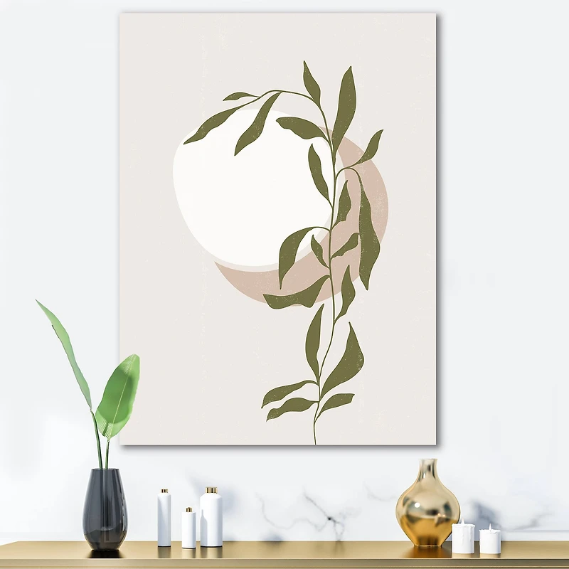 Designart - Abstract Sun and Moon With Green Leaf III
