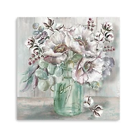 Blush Poppies And Eucalyptus In Mason Jar Canvas Giclee