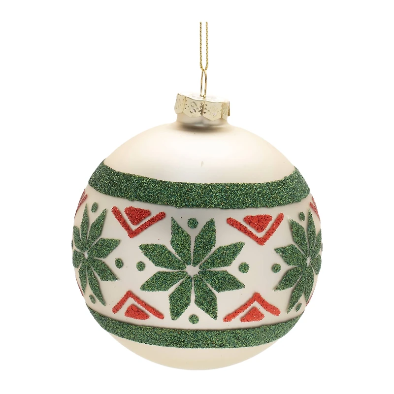 Red and Green Nordic Frosted Glass Ball Ornament Set