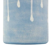15" Blue & Gray Ceramic Abstract Ombre Drip Vase