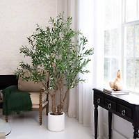 6ft. Artificial Grand Olive Tree in White Decorative Planter