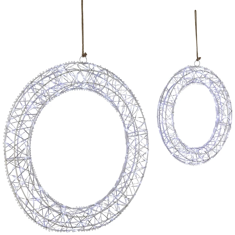 LED Lighted Hanging Christmas Wreath Decorations - 18" - Set of 2 - Cool White Lights