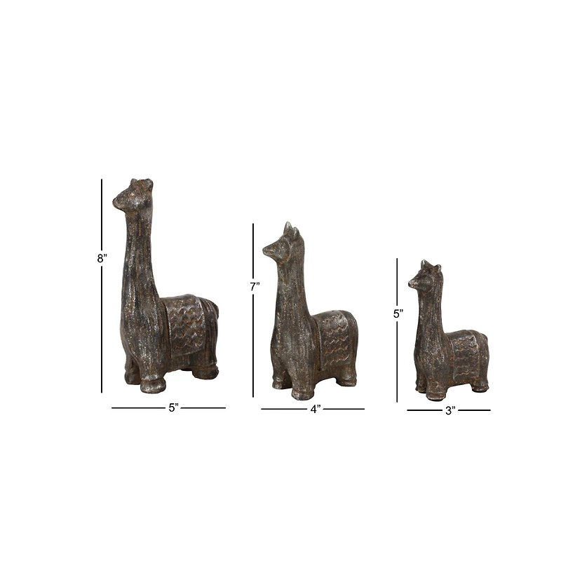 Set of 3 Black Metal Eclectic Llama Sculpture, 8", 7", 5"