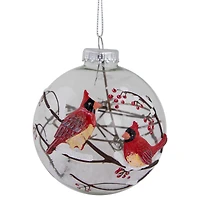 Red Cardinals Snowy Winter Scene Glass Ball Ornament