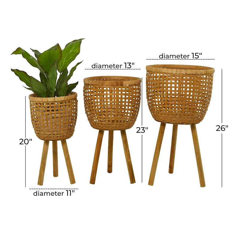 Brown Bamboo Bohemian Planter, Set of 3" 26", 23", 20"