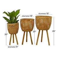 Brown Bamboo Bohemian Planter, Set of 3" 26", 23", 20"