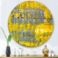 Designart - Yellow Meets Grey Abstract Art I - Modern Metal Circle Wall Art