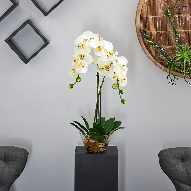 18" White Orchid Arrangement in Glass Vase