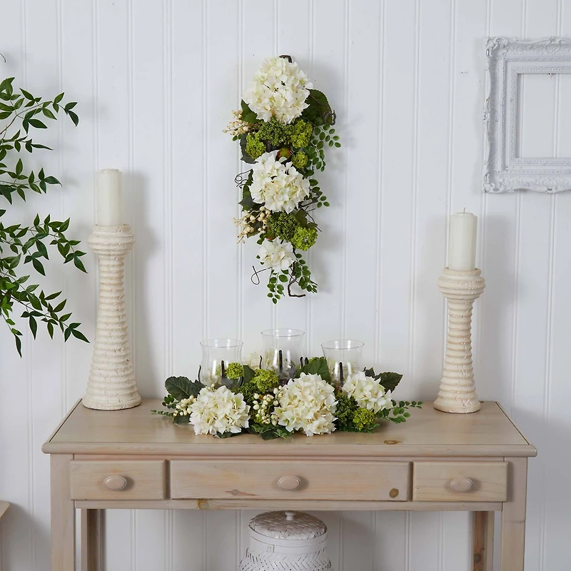 28" White Hydrangea Teardrop Swag