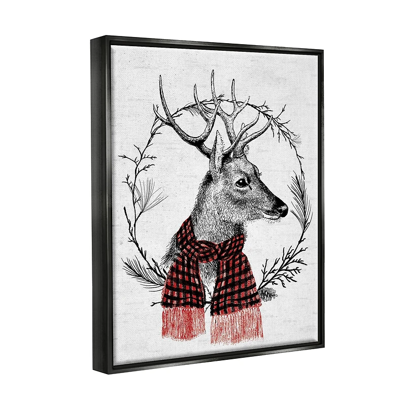 Stupell Industries Deer Winter Botanical Wreath Framed Floater Canvas Wall Art