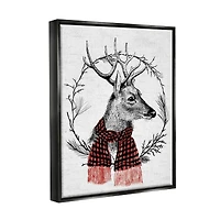 Stupell Industries Deer Winter Botanical Wreath Framed Floater Canvas Wall Art