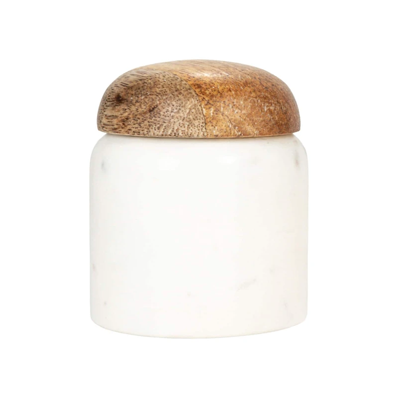 Hello Honey® 3.25" White Marble & Mango Wood Pinch Pot with Lid