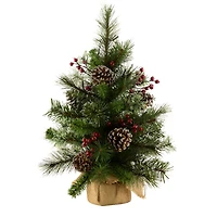 2ft. Pre-Lit Iced Berry Pine Burlap Artificial Tree in Burlap Sack, Warm White LED Lights