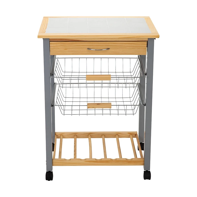 Organize It All Rolling Kitchen Cart with Wine Rack
