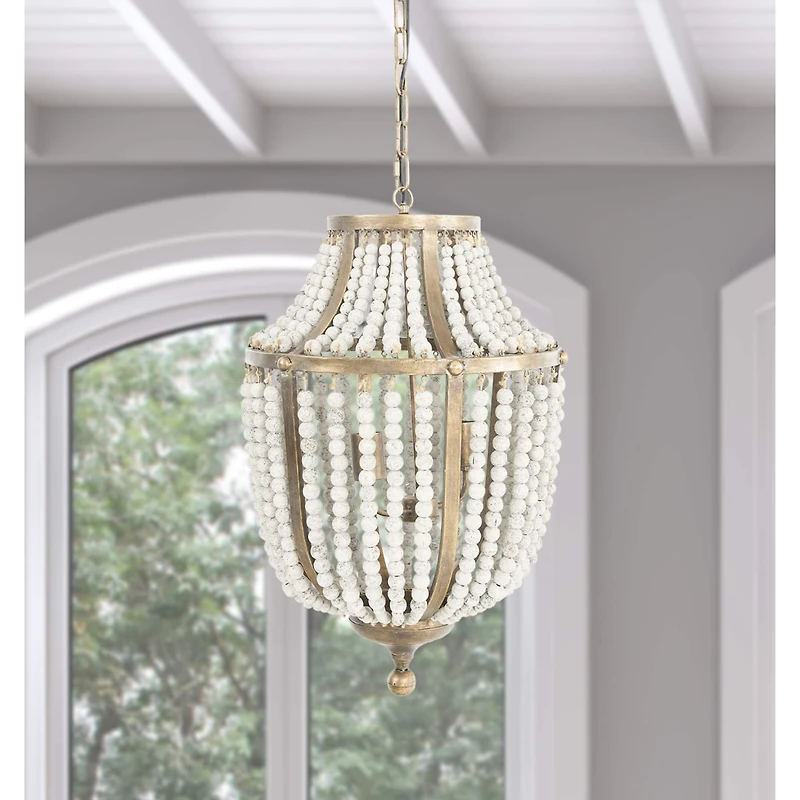 Hello Honey® 27" Metal Chandelier With White Wooden Beads