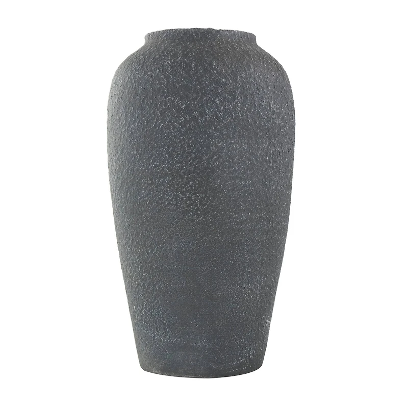 15" Black Ceramic Whitewashed Textured Vase