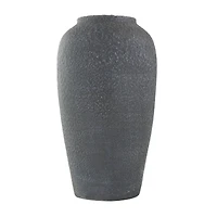 15" Black Ceramic Whitewashed Textured Vase